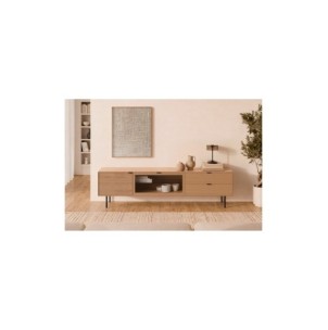 Mueble TV ELSA 200 cm, Roble Macizo Natural / Metal