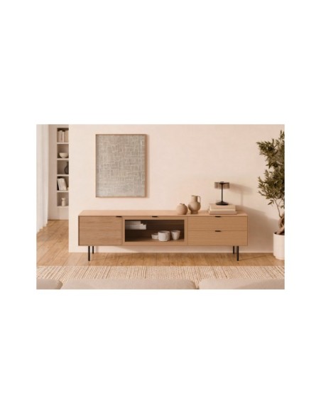 Mueble TV ELSA 200 cm, Roble Macizo Natural / Metal