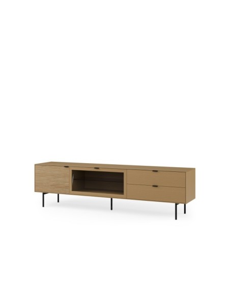 Mueble TV ELSA 200 cm, Roble Macizo Natural / Metal