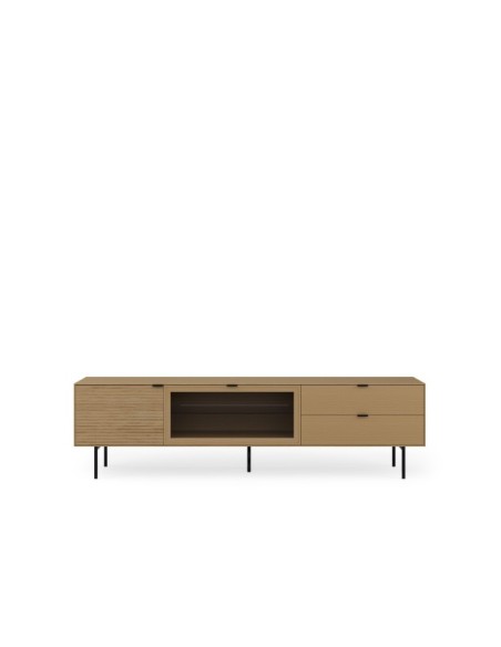 Mueble TV ELSA 200 cm, Roble Macizo Natural / Metal