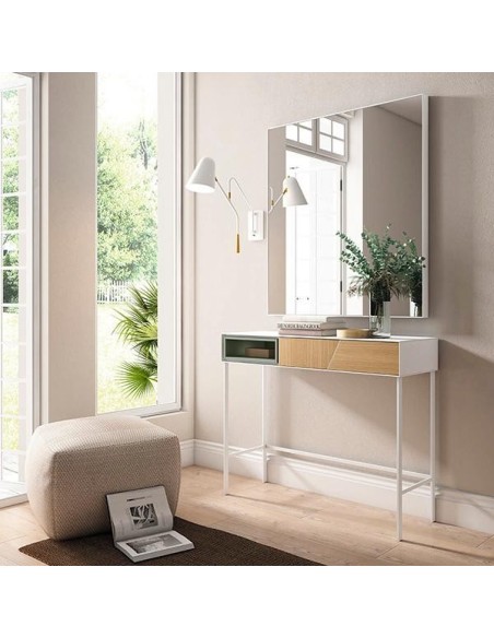Consola VERA, Madera de Roble / Metal Blanco
