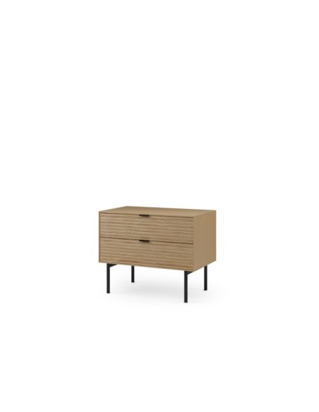 Mesita de Noche Baja ELSA 60x49 cm (2 cajones), Roble Macizo Natural / Metal