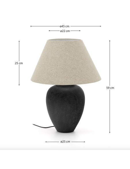 Lámpara de mesa Mercadal de cerámica con acabado negro - Kave Home