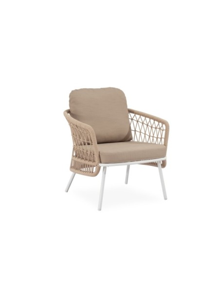 Set de Jardín TERRA (Sofá + 2 Sillones + Mesa de Centro), Beige / Blanco