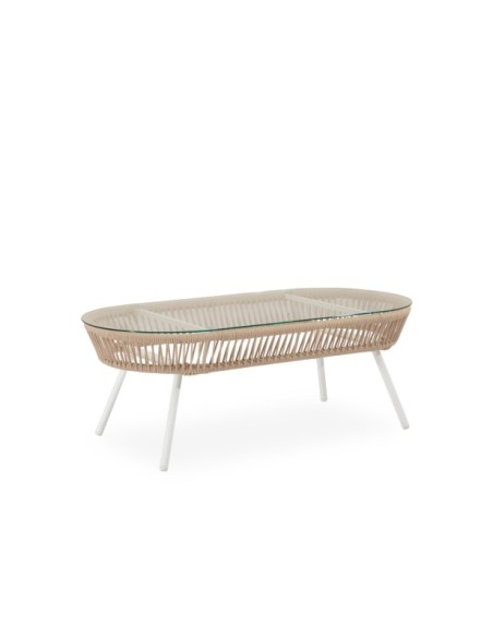 Set de Jardín TERRA (Sofá + 2 Sillones + Mesa de Centro), Beige / Blanco