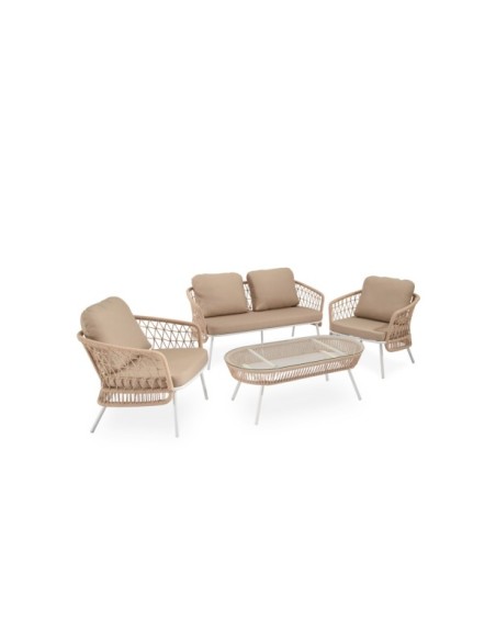 Set de Jardín TERRA (Sofá + 2 Sillones + Mesa de Centro), Beige / Blanco