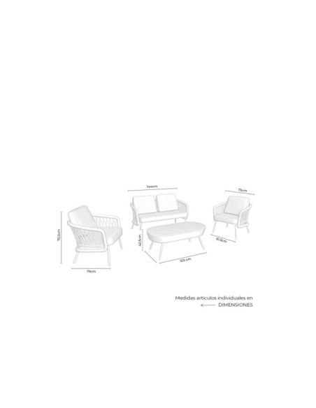 Set de Jardín TERRA (Sofá + 2 Sillones + Mesa de Centro), Beige / Blanco