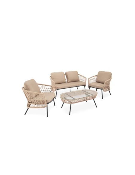 Set de Jardín TERRA (Sofá + 2 Sillones + Mesa de Centro), Beige / Negro