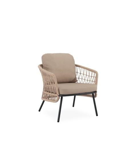 Set de Jardín TERRA (Sofá + 2 Sillones + Mesa de Centro), Beige / Negro
