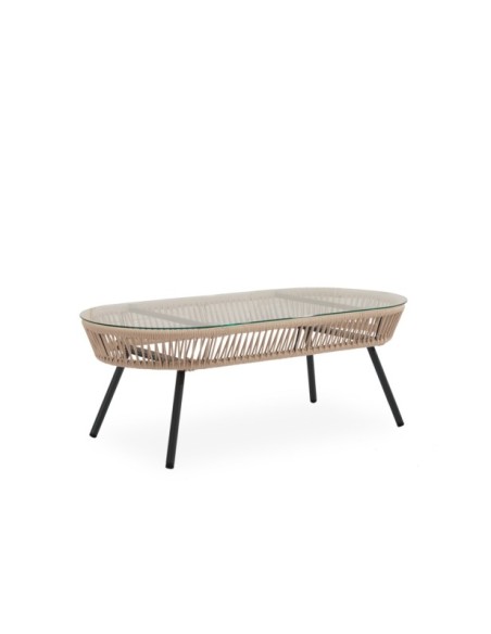 Set de Jardín TERRA (Sofá + 2 Sillones + Mesa de Centro), Beige / Negro