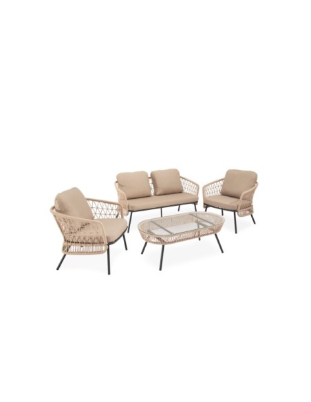 Set de Jardín TERRA (Sofá + 2 Sillones + Mesa de Centro), Beige / Negro