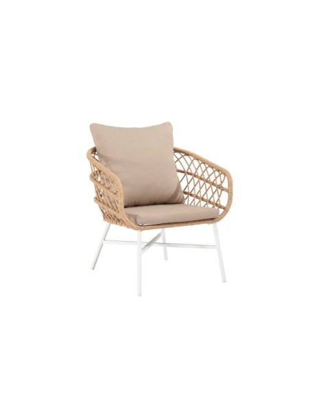 Set de Jardín KELA (Sofá + 2 Sillones + Mesa de Centro), Beige / Blanco