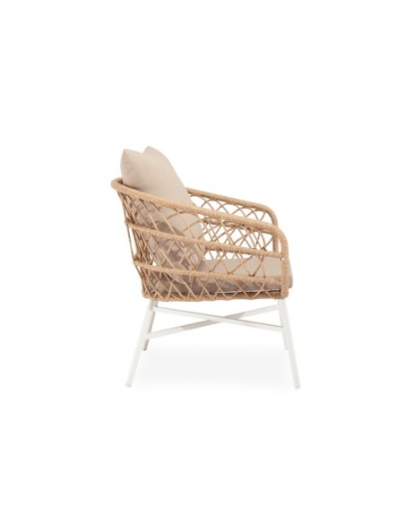 Set de Jardín KELA (Sofá + 2 Sillones + Mesa de Centro), Beige / Blanco