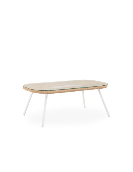 Set de Jardín KELA (Sofá + 2 Sillones + Mesa de Centro), Beige / Blanco