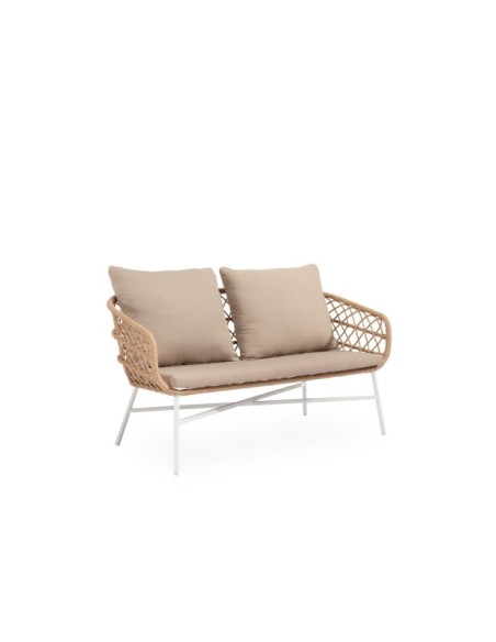 Set de Jardín KELA (Sofá + 2 Sillones + Mesa de Centro), Beige / Blanco
