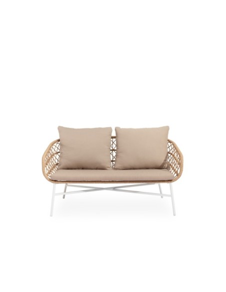 Set de Jardín KELA (Sofá + 2 Sillones + Mesa de Centro), Beige / Blanco