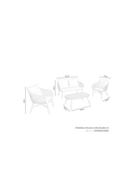 Set de Jardín KELA (Sofá + 2 Sillones + Mesa de Centro), Beige / Blanco