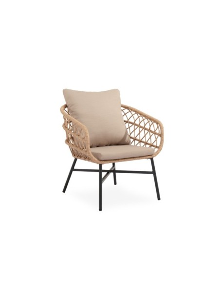 Set de Jardín KELA (Sofá + 2 Sillones + Mesa de Centro), Beige / Negro