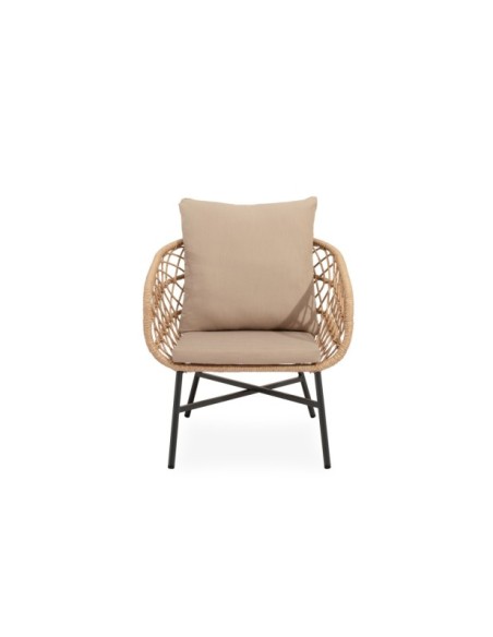 Set de Jardín KELA (Sofá + 2 Sillones + Mesa de Centro), Beige / Negro