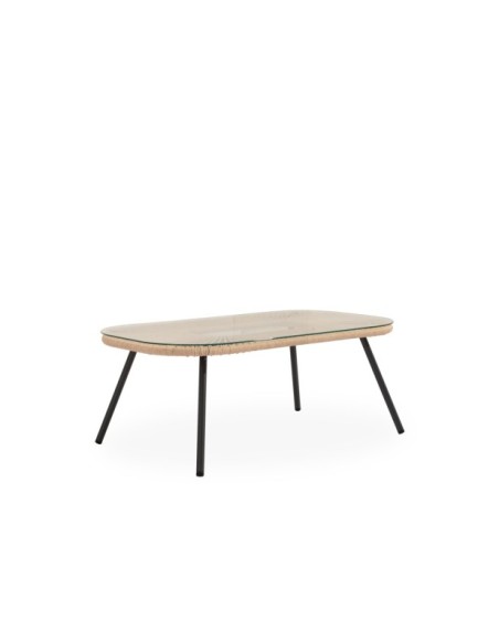 Set de Jardín KELA (Sofá + 2 Sillones + Mesa de Centro), Beige / Negro