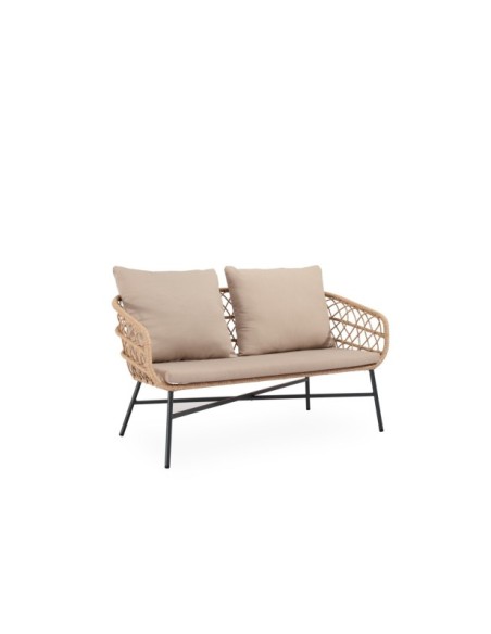 Set de Jardín KELA (Sofá + 2 Sillones + Mesa de Centro), Beige / Negro