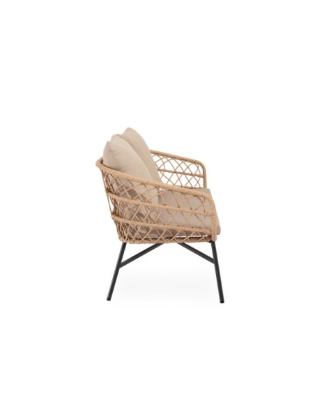 Set de Jardín KELA (Sofá + 2 Sillones + Mesa de Centro), Beige / Negro