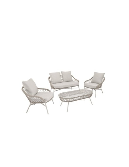 Set de Jardín CAMILLE (Sofá + 2 Sillones + Mesa de Centro), Blanco