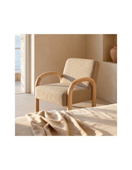 Butaca ARABELLA, Textil Taupe / Madera Natural