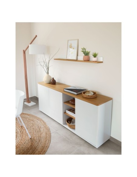 Estante Abilen de chapa roble y lacado blanco 120 x 15 cm FSC 100% - Kave Home