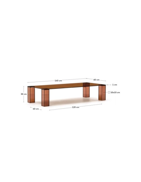 Mesa de centro Adularia de vidrio templado marrón 140 x 60 cm - Kave Home