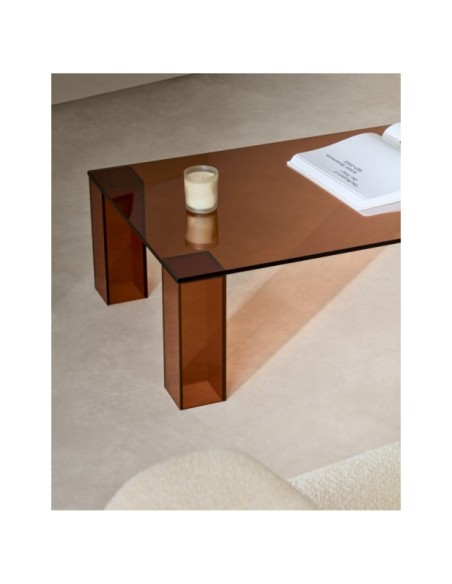 Mesa de centro Adularia de vidrio templado marrón 140 x 60 cm - Kave Home
