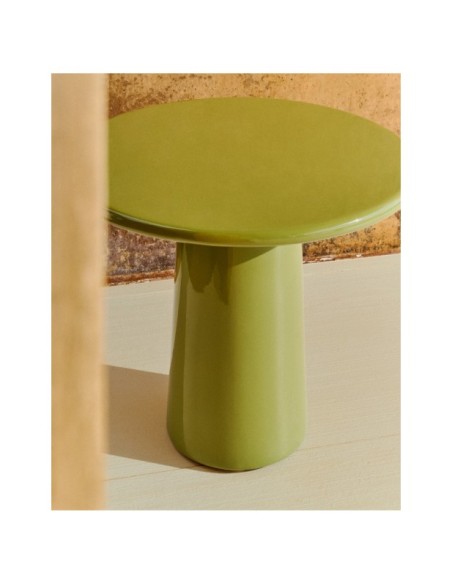 Mesa de centro Albanella de cemento con acabado verde brillante Ø65 cm - Kave Home