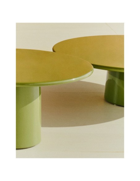 Mesa de centro Albanella de cemento con acabado verde brillante Ø85 cm - Kave Home
