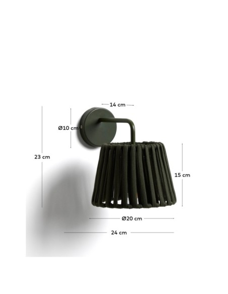 Aplique de pared para exterior Aldet de cuerda plana y metal verde - Kave Home