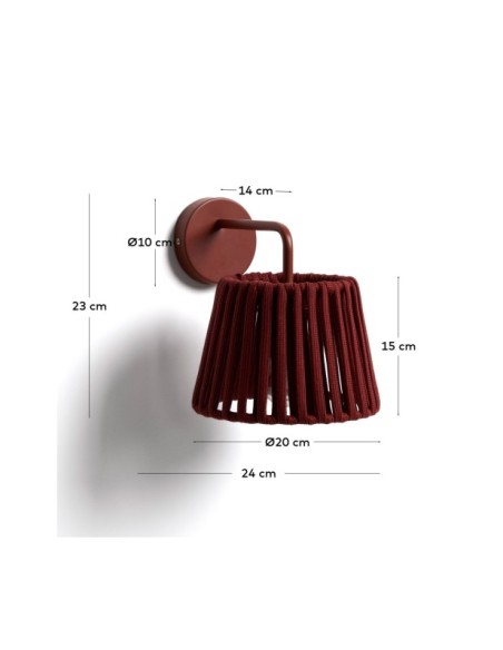 Aplique de pared para exterior Aldet de cuerda plana y metal terracota - Kave Home