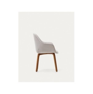 Silla Aleli de chenilla beige y patas de madera maciza de... 2