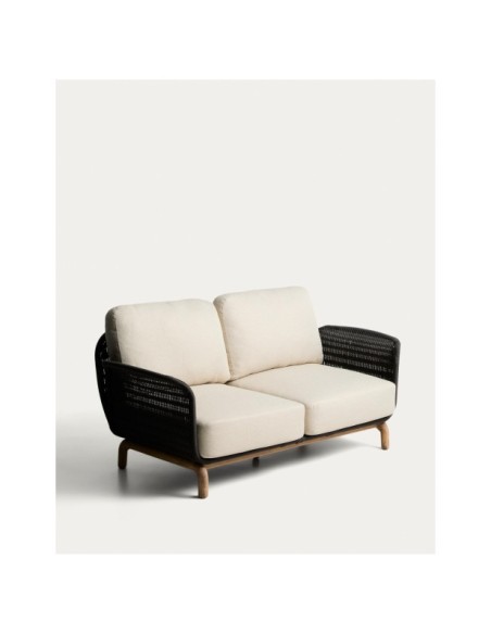 Sofá Alipa 2 plazas de madera maciza de acacia y cuerda gris oscuro 165 cm FSC 100% - Kave Home