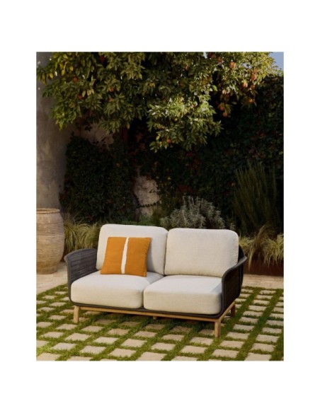 Sofá Alipa 2 plazas de madera maciza de acacia y cuerda gris oscuro 165 cm FSC 100% - Kave Home