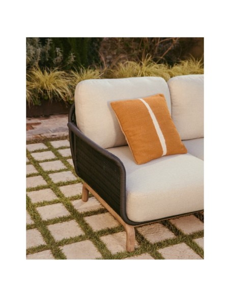 Sofá Alipa 2 plazas de madera maciza de acacia y cuerda gris oscuro 165 cm FSC 100% - Kave Home