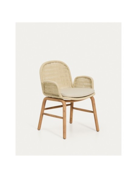 Silla Alipa con reposabrazos de madera maciza de acacia y cuerda crudo FSC 100% - Kave Home