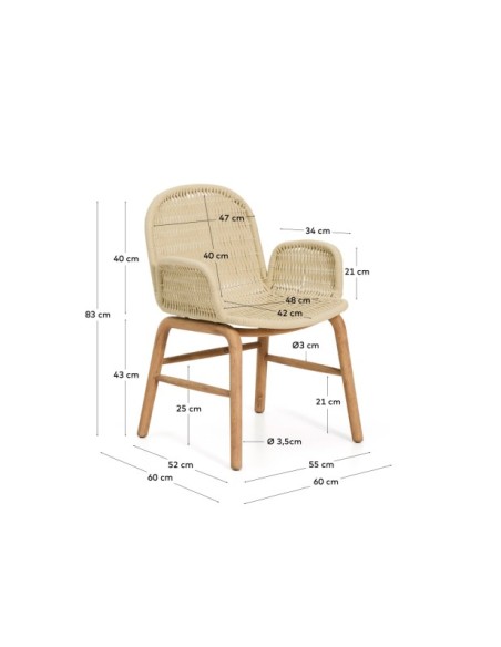 Silla Alipa con reposabrazos de madera maciza de acacia y cuerda crudo FSC 100% - Kave Home