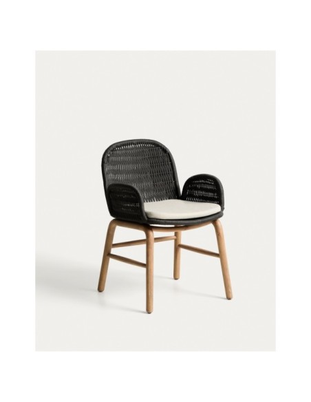 Silla Alipa con reposabrazos de madera maciza de acacia y cuerda gris oscuro FSC 100% - Kave Home