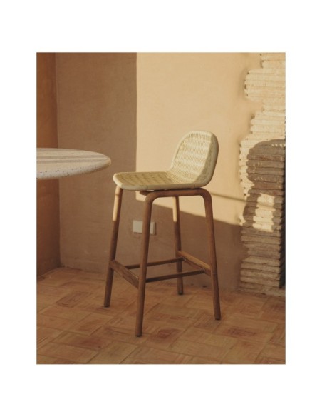 Taburete Alipa de madera maciza de acacia y cuerda crudo 75 cm FSC 100% - Kave Home