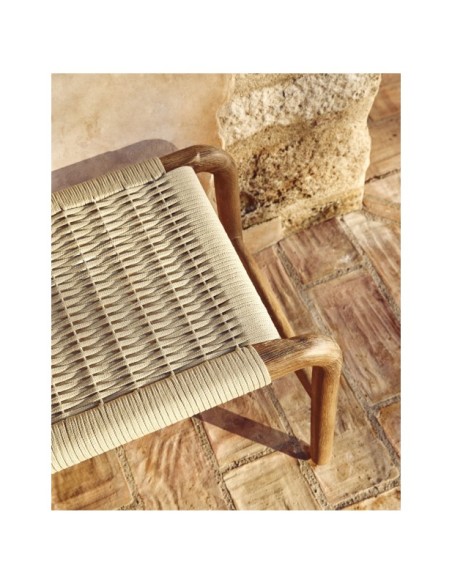 Banco Alipa de madera maciza de acacia y cuerda crudo 180 cm FSC 100% - Kave Home