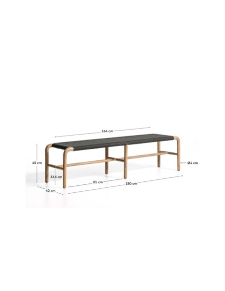 Banco Alipa de madera maciza de acacia y cuerda gris oscuro 180 cm FSC 100% - Kave Home