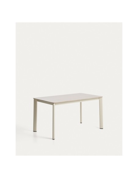 Mesa Anafi de piedra sinterizada y aluminio ecru 140 x 80 cm - Kave Home