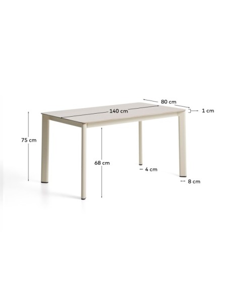 Mesa Anafi de piedra sinterizada y aluminio ecru 140 x 80 cm - Kave Home