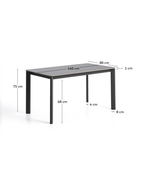 Mesa Anafi de piedra sinterizada y aluminio grafito 140 x 80 cm - Kave Home