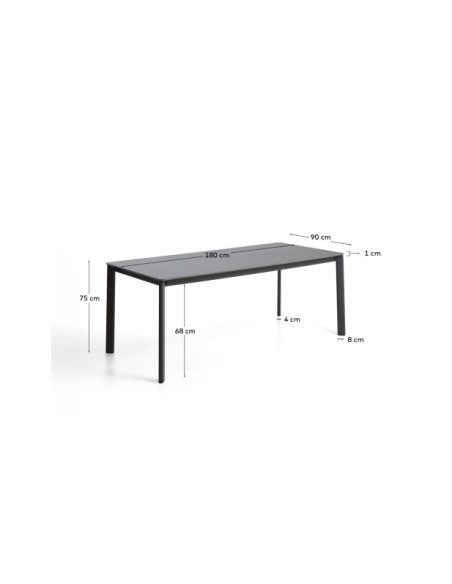 Mesa Anafi de piedra sinterizada y aluminio grafito 180 x 90 cm - Kave Home