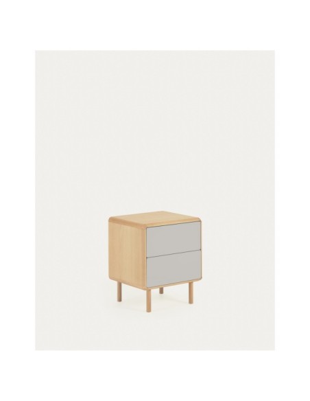Mesita de noche Anielle de madera maciza y chapa de fresno 50 x 58,4 cm - Kave Home